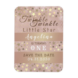 Första födelsedag Spara datum Rosa och Guld stjärn Magnet