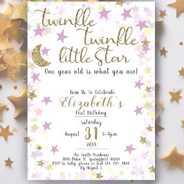 Första födelsedag: Twinkle Little Star Guld Girl Inbjudningar