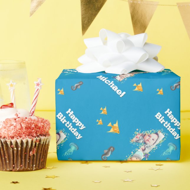 Första födelsedag under Sea Photo Collage Presentpapper (Födelsedagsfest)