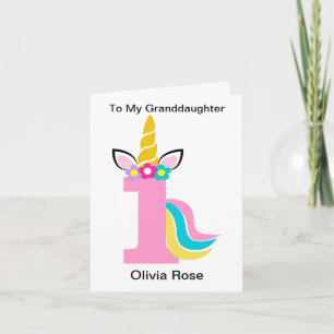 Första födelsedag Unicorn Rosa Granddotters födels Kort