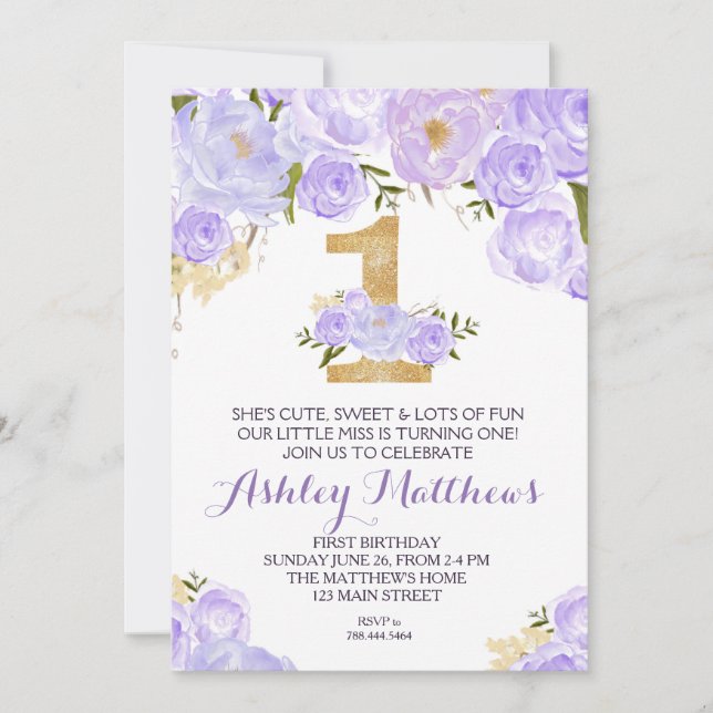 FÖRSTA födelsedag: Vackra Blommigtar, inbjudan (Framsida)