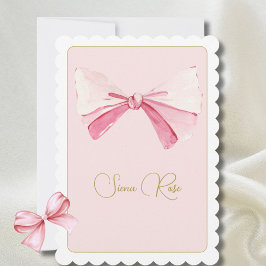 Första födelsedag Vattenfärgsfärg Rosa Bow Cute Inbjudningar