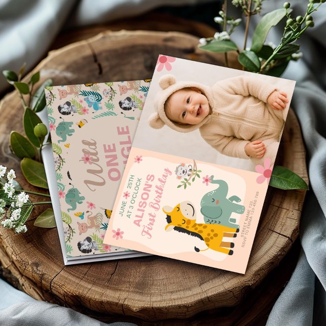 Första födelsedag Vild ett Party med Baby foto Inbjudningar (Skapare uppladdad)