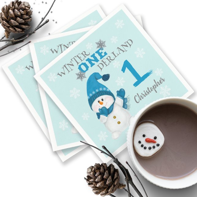Första födelsedag Vintern Snöflingor Cute Snögubbe Pappersservett (Skapare uppladdad)