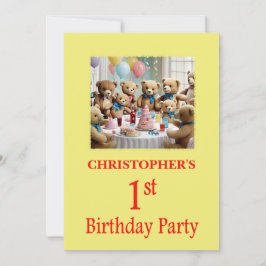 Första födelsedagarinbjudan Nalle Party Inbjudningar