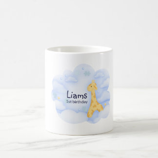 Första födelsedagblått stil kaffemugg