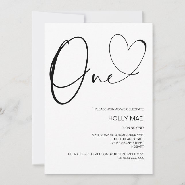 Första födelsedagen 1:a Party Cute Heart Inbjudningar (Framsida)