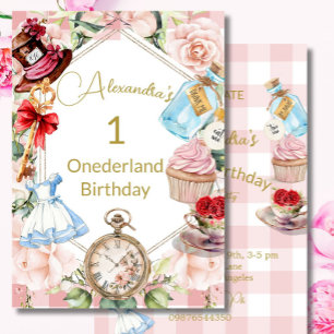 Första födelsedagen Alice i underlandet Gingham Ro Inbjudningar