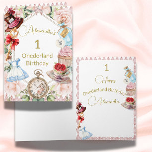 Första födelsedagen Alice i underlandets barnålder Kort