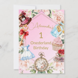 Första födelsedagen Alice i underlandets Blommigt Inbjudningar