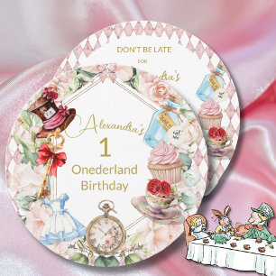 Första födelsedagen Alice i underlandets Blommigt Inbjudningar