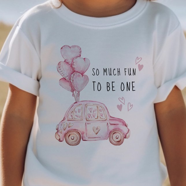 Första födelsedagen Alla hjärtans Rosa Balloons an T Shirt (Girls First Birthday T-shirt - from my Car and Balloons Valentine Birthday Collection)