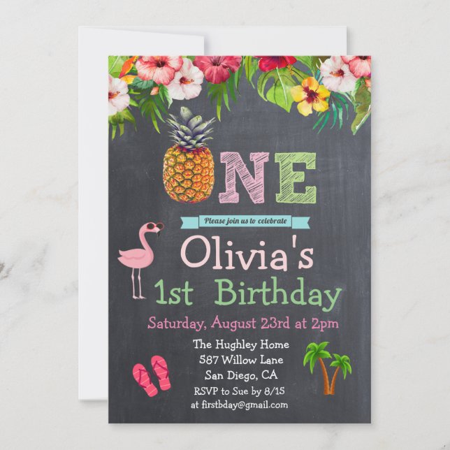 Första födelsedagen Aloha Luau Tropical Call Inbjudningar (Framsida)
