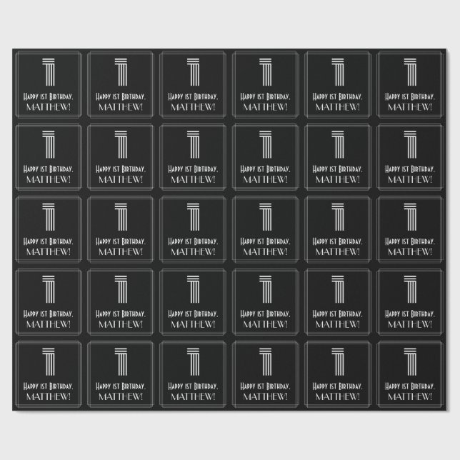 Första födelsedagen: Art Deco Inspired Titta "1" w Presentpapper (Platt)