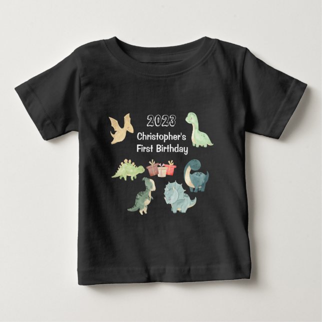 Första födelsedagen Baby Akvarell Söt dinosaurie S T Shirt (Framsida)