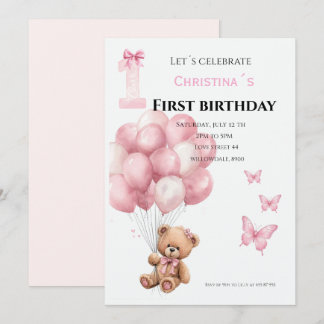 Första födelsedagen babyflicka inbjudningar