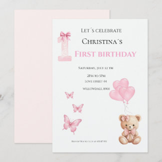 Första födelsedagen babyflicka inbjudningar