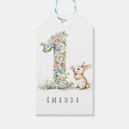Första födelsedagen Blommande Kanin Presentetikett