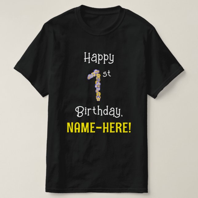 Första födelsedagen: Blommigt Flowers Number "1" + T Shirt (Design framsida)