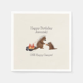 Första födelsedagen Camping Piggsvin gör s'mores Pappersservett