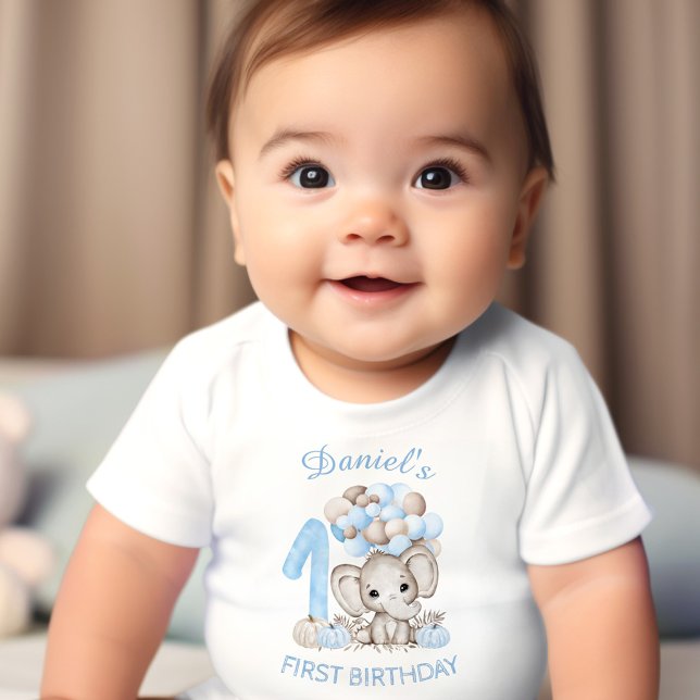 Första födelsedagen Cute Elephant Fall Boy Baby T- T Shirt (First Birthday Cute Elephant Fall Boy Baby T-Shirt)