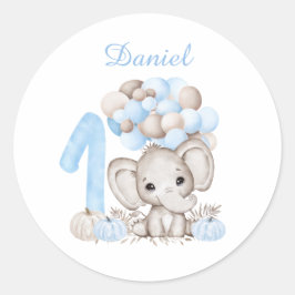 Första födelsedagen Cute Elephant Fall Boy Sticker Runt Klistermärke