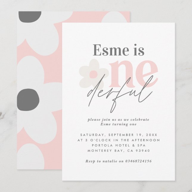 Första födelsedagen daisy boho retro rosa flickakt inbjudningar (Fram/baksida)