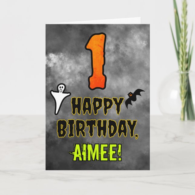 Första födelsedagen: Eerie Halloween Theme + anpas Kort (Framsida)