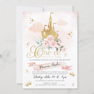 Första födelsedagen efter en tids-prinsessa-slott inbjudningar