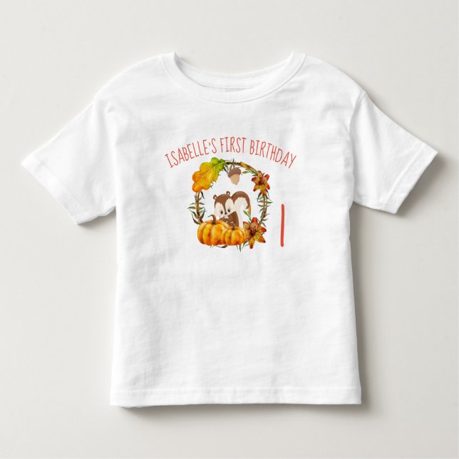 Första födelsedagen ekorre och Pumpkins Rustiska a T Shirt (Framsida)