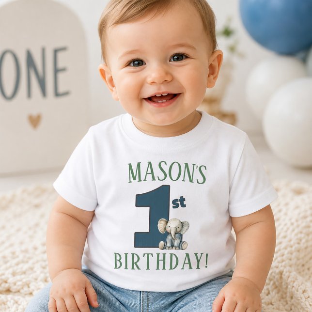Första födelsedagen Elefant T Shirt (First Birthday Elephant Baby T-Shirt)