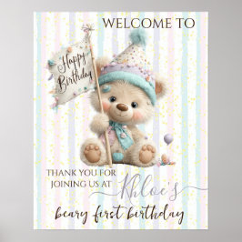 Första födelsedagen för Pastell Teddybjörn Poster