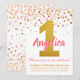 Första födelsedagen för Rosa Guld Glitter Confetti Inbjudningar