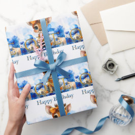 Första födelsedagen giraff med prickig rosett presentpapper