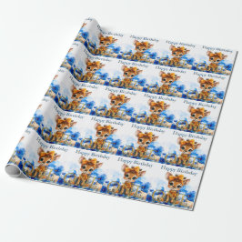 Första födelsedagen giraff med prickig rosett  presentpapper