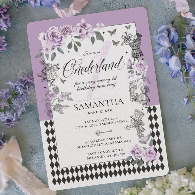 Första födelsedagen i Onederland Chic Blommigt Fai Inbjudningar (1st Birthday in Onederland Chic Floral Fairytale Invitation)