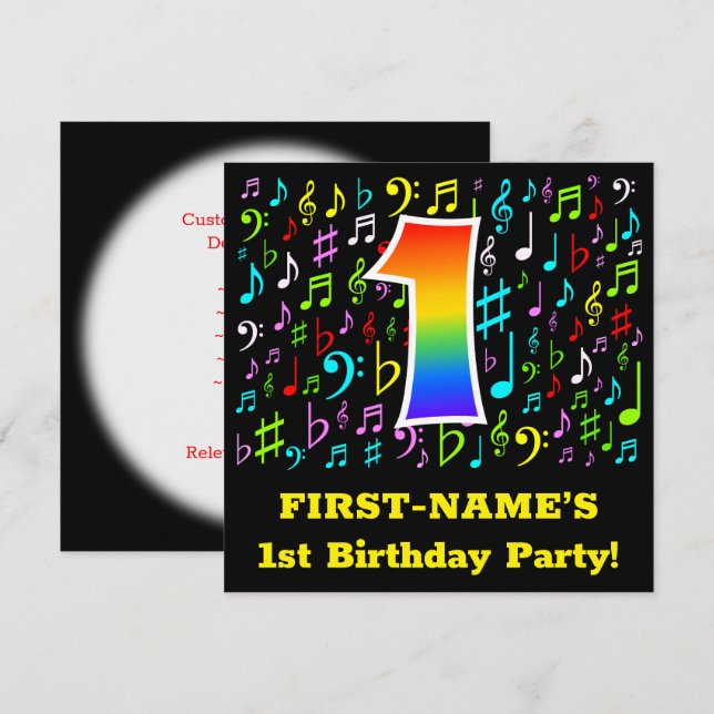 Första födelsedagen i Party: Roligt Music Symboler Inbjudningar (Fram/baksida)