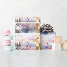 Första födelsedagen Kanin blåser rosa tuggummi Presentpapper