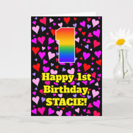 Första födelsedagen: Loving Hearts Mönster, regnbå Kort