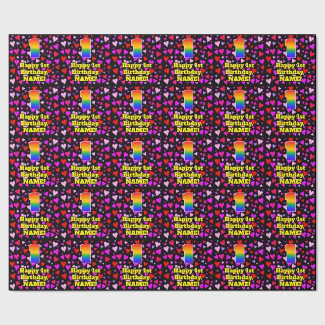 Första födelsedagen: Loving Hearts Mönster, regnbå Presentpapper (Seam)