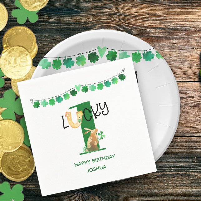 Första födelsedagen Lucky One Shamrock Bunting & R Pappersservett (Lucky One First Birthday Party Personalized Napkins)