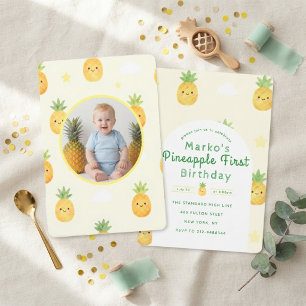 Första födelsedagen med Ananas Söt Frukt Foto Inbjudningar