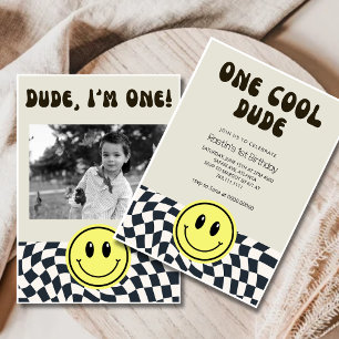 Första födelsedagen med en Coola, kompis Retro Boy Inbjudningar
