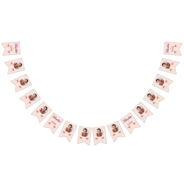 Första födelsedagen med rosa rosett! vimplar (Alla)