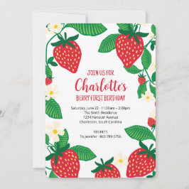 Första födelsedagen med Whimsical Strawbär Inbjudningar