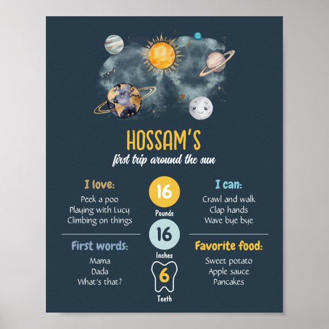 Första födelsedagen Milestones Rymden Galaxy Poster (Framsidan)