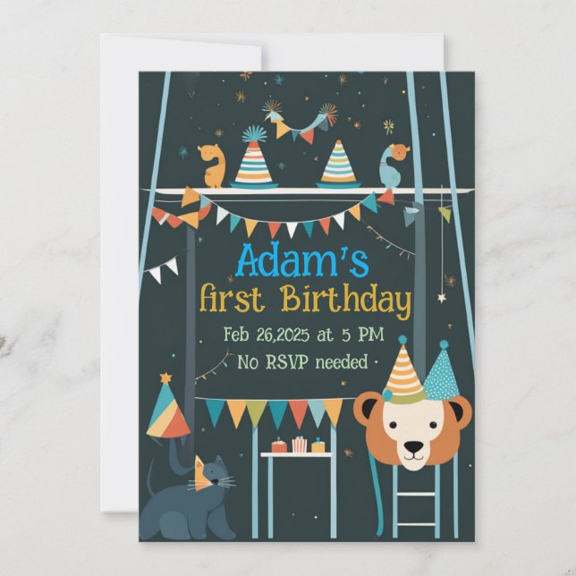 Första födelsedagen party Whimsical Animal Firande Inbjudningar (Framsida)