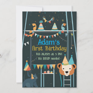 Första födelsedagen party Whimsical Animal Firande Inbjudningar