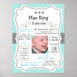 Första födelsedagen poster, blå för en pojke poster