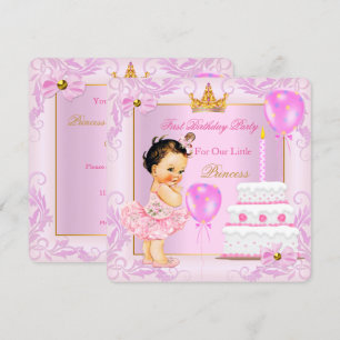 Första födelsedagen Prinsessa Tiara Flicka Rosa Br Inbjudningar